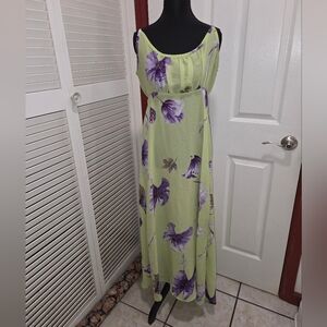 Floral Green and Purple Y2K Fairy Whimsical Special Occasion Sheer Dress Size M